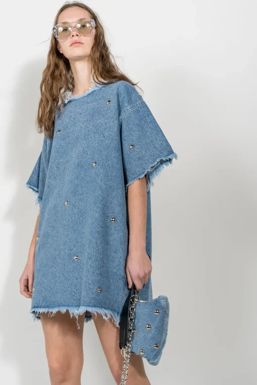 DENIM STUDDED CLASSIC T-SHIRT DRESS