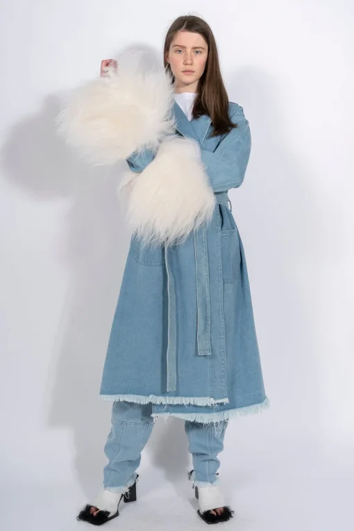 DRESSING GOWN COAT WITH SHEARLING CUFFS