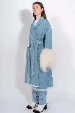 DRESSING GOWN COAT WITH SHEARLING CUFFS