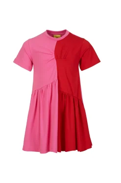 DUO COLOUR GATHERED JERSEY T-SHIRT DRESS