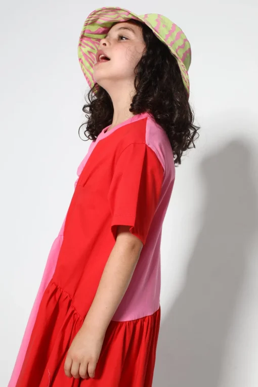 DUO COLOUR GATHERED JERSEY T-SHIRT DRESS