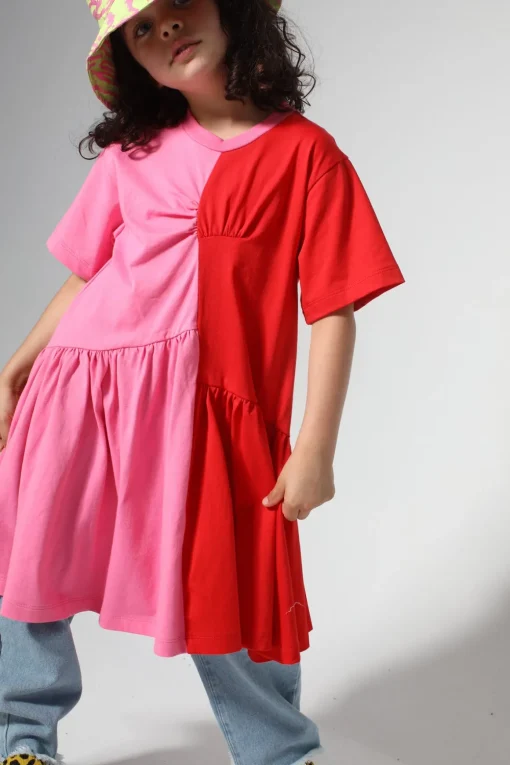 DUO COLOUR GATHERED JERSEY T-SHIRT DRESS