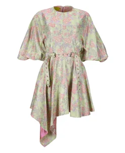 FLOWER BROCADE BALLOON SLEEVE DRESS
