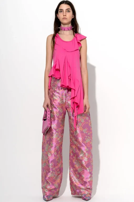 FLOWER BROCADE BOYFRIEND TROUSERS