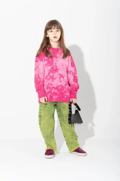 FUSCHIA AND LIGHT PINK SPLATTERED FLEECE CREW NECK
