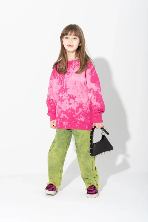 FUSCHIA AND LIGHT PINK SPLATTERED FLEECE CREW NECK