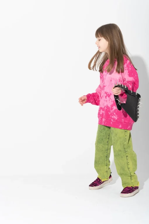 FUSCHIA AND LIGHT PINK SPLATTERED FLEECE CREW NECK