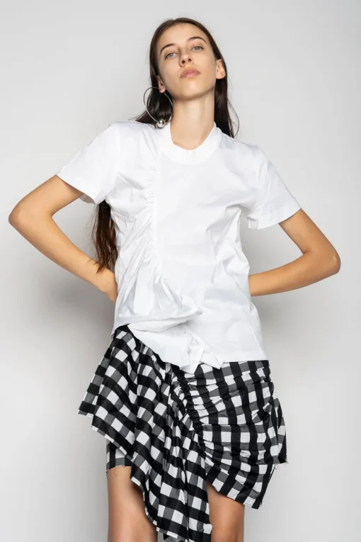 GATHERED T-SHIRT IN WHITE