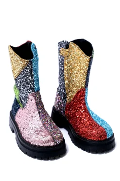 GLITTER LEATHER ANKLE BOOTS