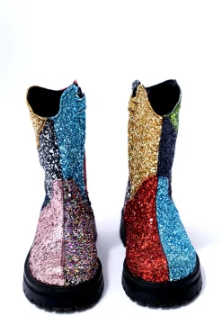 GLITTER LEATHER ANKLE BOOTS