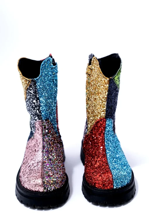 GLITTER LEATHER ANKLE BOOTS