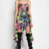 GRAFFITI PRINT MESH CORSET DRESS