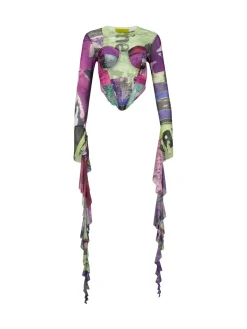 GRAFFITI PRINT MESH CORSET TOP