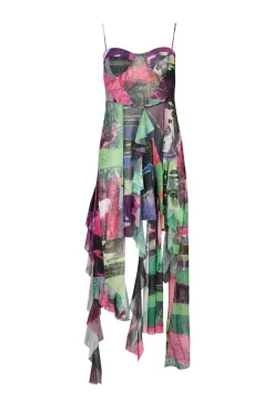 GRAFFITI PRINT MESH CORSET DRESS