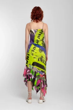 GRAFFITI PRINT STRAP DRESS WITH PEPLUM