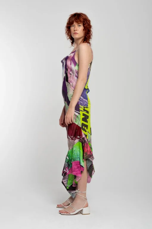 GRAFFITI PRINT STRAP DRESS WITH PEPLUM