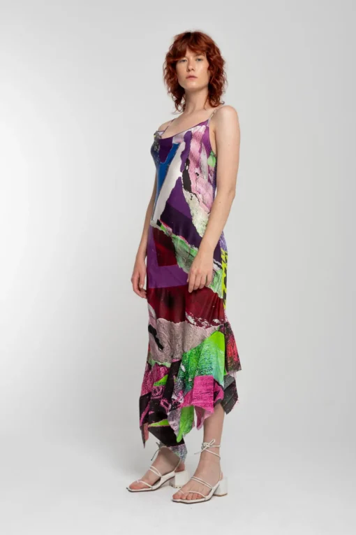 GRAFFITI PRINT STRAP DRESS WITH PEPLUM