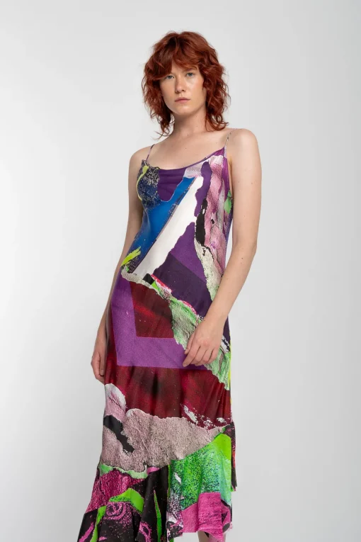 GRAFFITI PRINT STRAP DRESS WITH PEPLUM