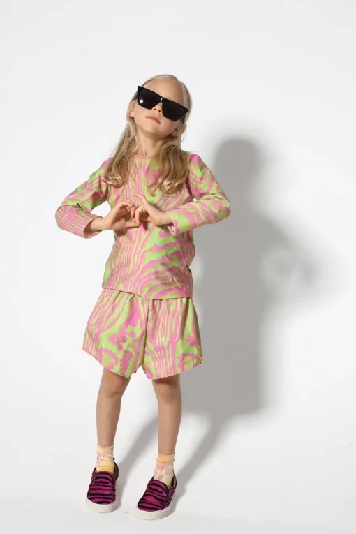 GREEN AND PINK SWIMWEAR LONG SLEEVE TOP