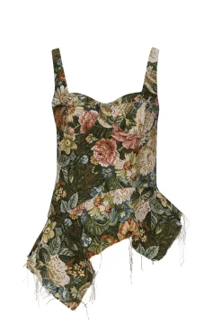 GREEN BROCADE PEPLUM CORSET TOP