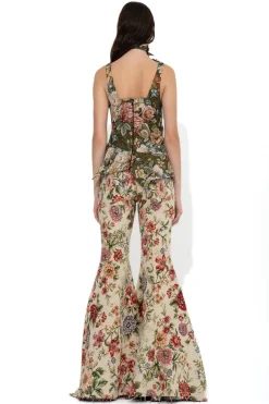 GREEN BROCADE PEPLUM CORSET TOP