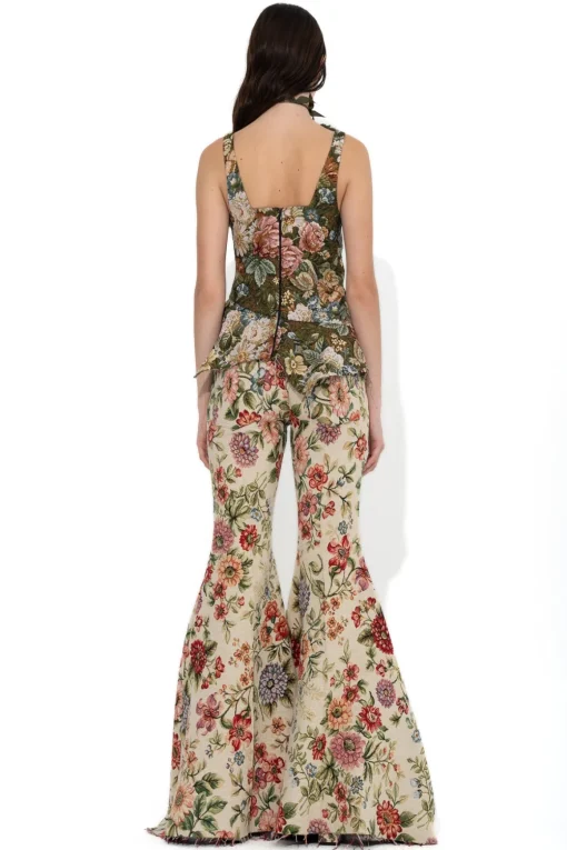 GREEN BROCADE PEPLUM CORSET TOP
