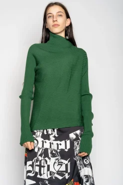 GREEN DRAPED JUMPER IN MERINO KNIT