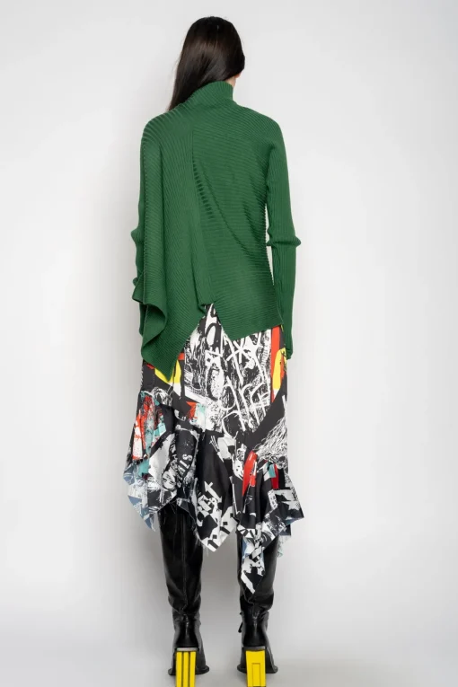 GREEN DRAPED JUMPER IN MERINO KNIT