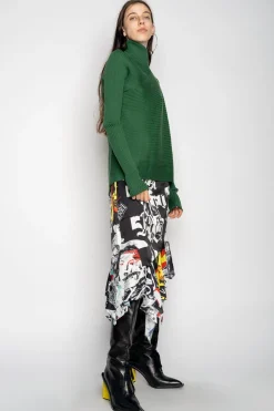GREEN DRAPED JUMPER IN MERINO KNIT