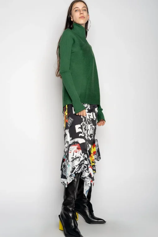 GREEN DRAPED JUMPER IN MERINO KNIT
