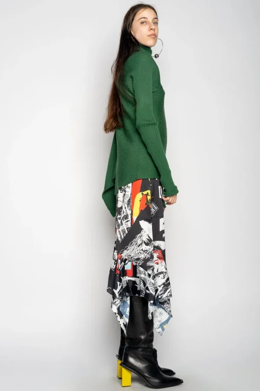 GREEN DRAPED JUMPER IN MERINO KNIT