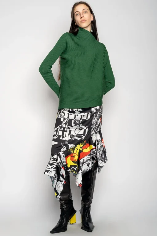GREEN DRAPED JUMPER IN MERINO KNIT