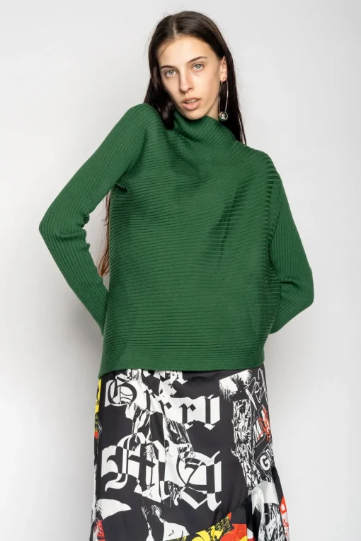 GREEN DRAPED JUMPER IN MERINO KNIT