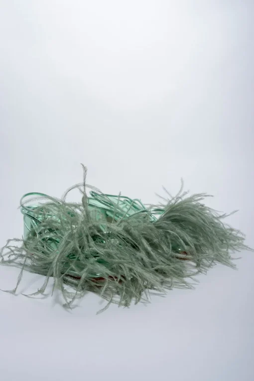 GREEN FEATHER STRAPPY SANDAL