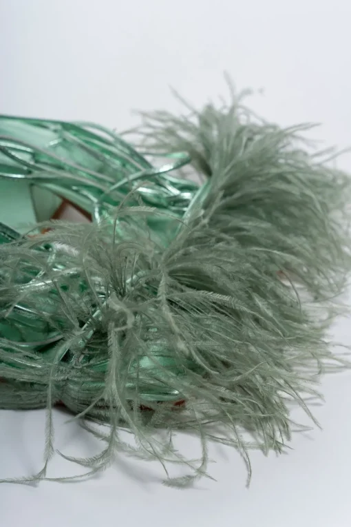 GREEN FEATHER STRAPPY SANDAL
