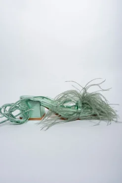 GREEN FEATHER STRAPPY SANDAL