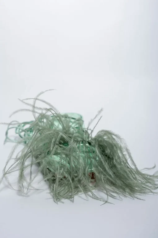 GREEN FEATHER STRAPPY SANDAL