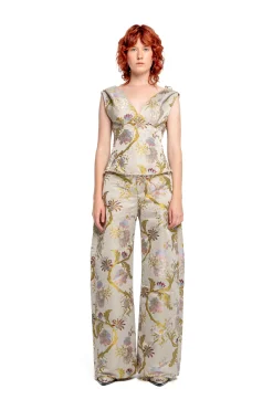 GREY SATIN BROCADE BOYFRIEND TROUSERS