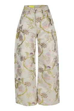 GREY SATIN BROCADE BOYFRIEND TROUSERS