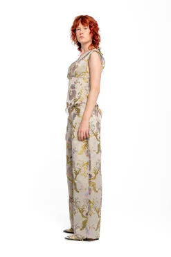 GREY SATIN BROCADE OFF SHOULDER FITTED TOP