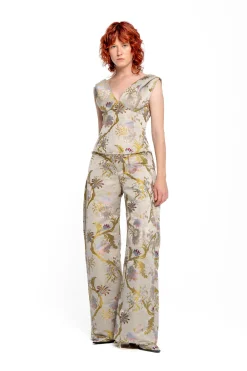 GREY SATIN BROCADE OFF SHOULDER FITTED TOP