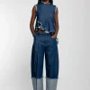 INDIGO ROLL UP TROUSERS WITH BELTS
