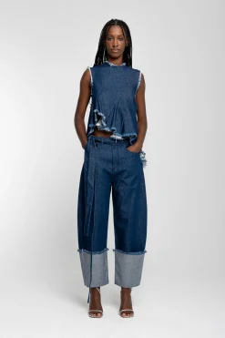 INDIGO ROLL UP TROUSERS WITH BELTS