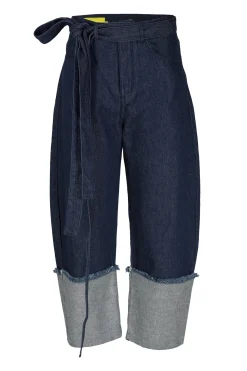 INDIGO ROLL UP TROUSERS WITH BELTS