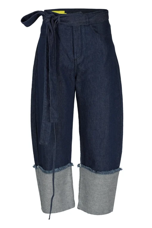 INDIGO ROLL UP TROUSERS WITH BELTS