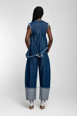 INDIGO ROLL UP TROUSERS WITH BELTS