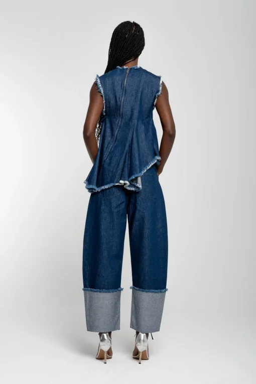 INDIGO ROLL UP TROUSERS WITH BELTS