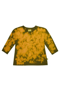KHAKI AND ORANGE SPLATTERED LONG SLEEVE TOP