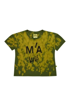 KHAKI AND ORANGE SPLATTERED LOGO T-SHIRT