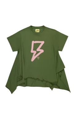KHAKI AND PINK THUNDER PRINT FLAP T-SHIRT